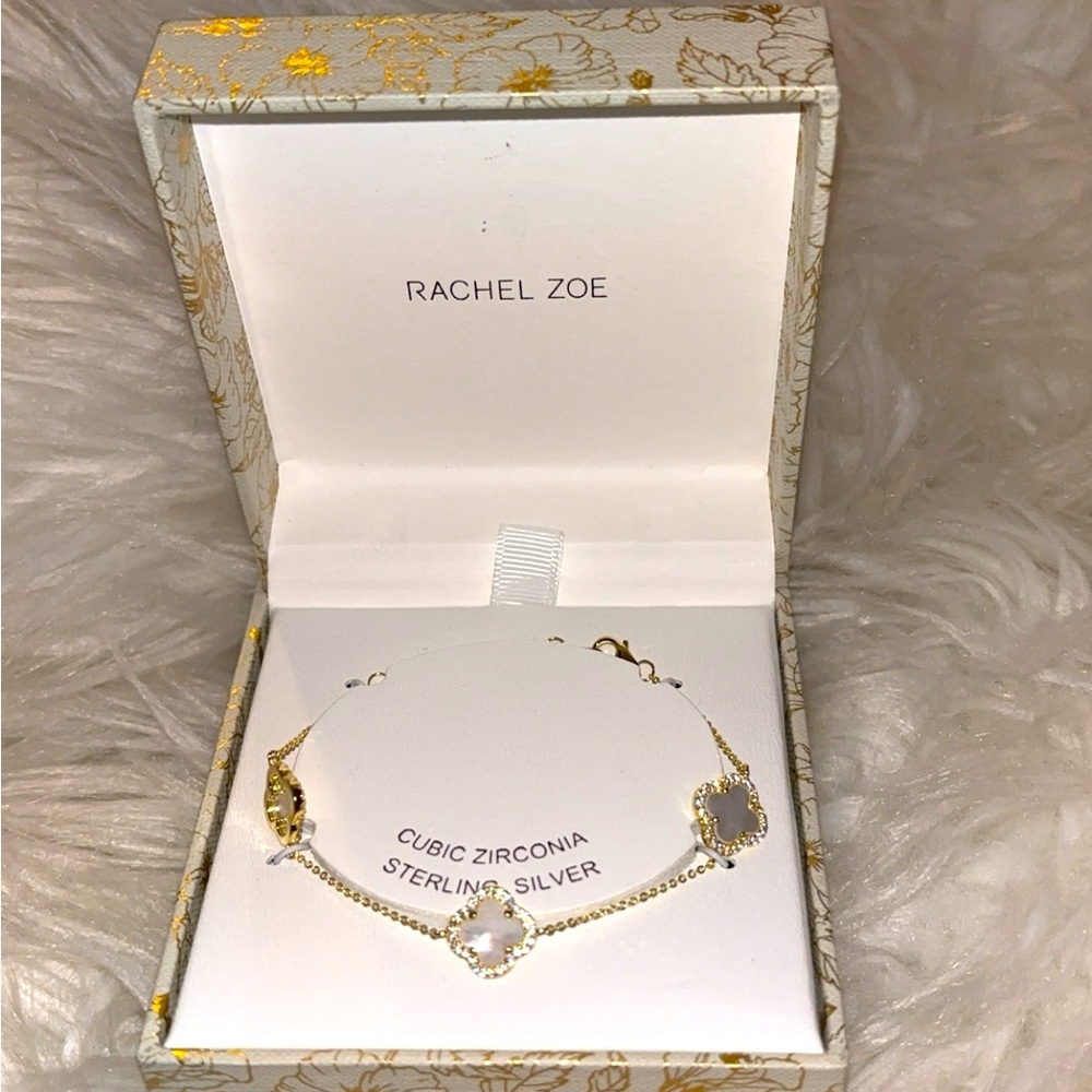Brand New Rachel Zoe clover bracelet cubic zirconia sterling silver.